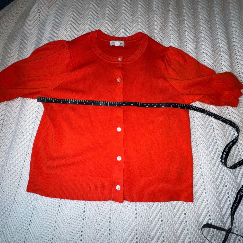 Women's Orange Red Short Sleeve Button Front Sweater - L - NWOT - Picture 5 of 8